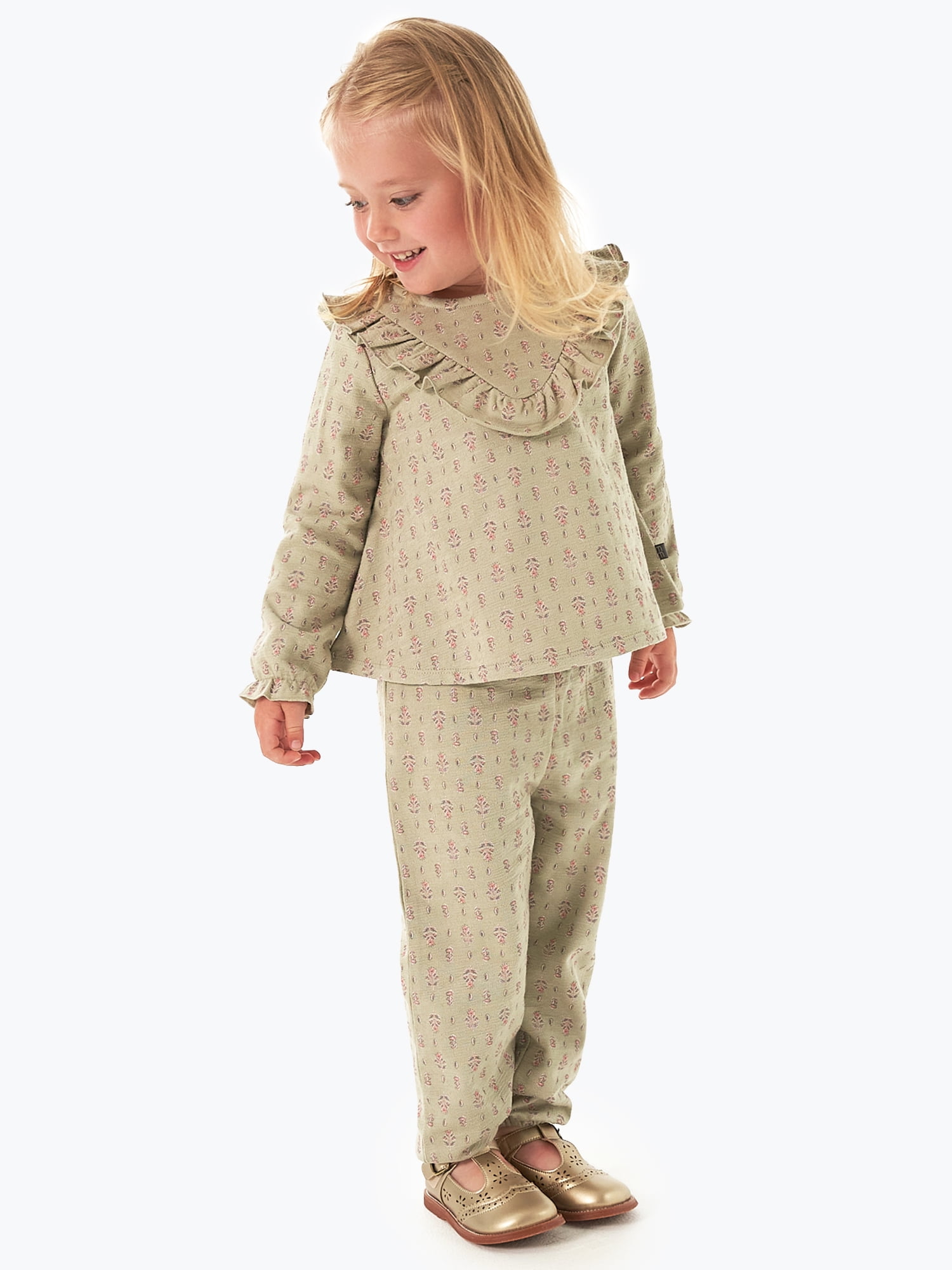 Modern Moments by Gerber Toddler Girl V-Neck Ruffle Top and Pant Set, 2-Piece, Sizes 12 Months - 5T