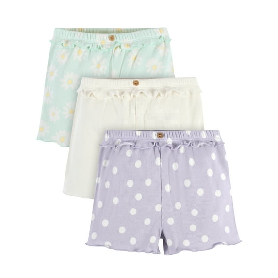 Modern Moments by Gerber Toddler Girls Ribbed Shorts, 3-Pack, (12M - 5T)