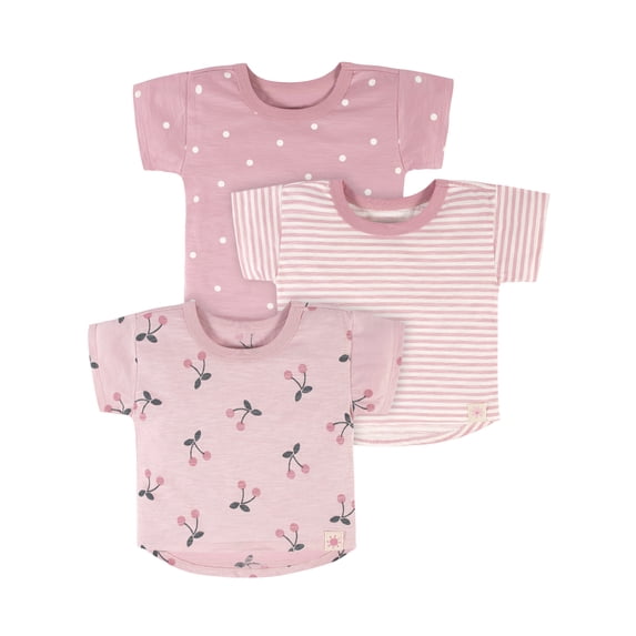 Modern Moments by Gerber Toddler Girls Short Sleeve Ribbed Tee, 3-Pack, (12M - 5T)