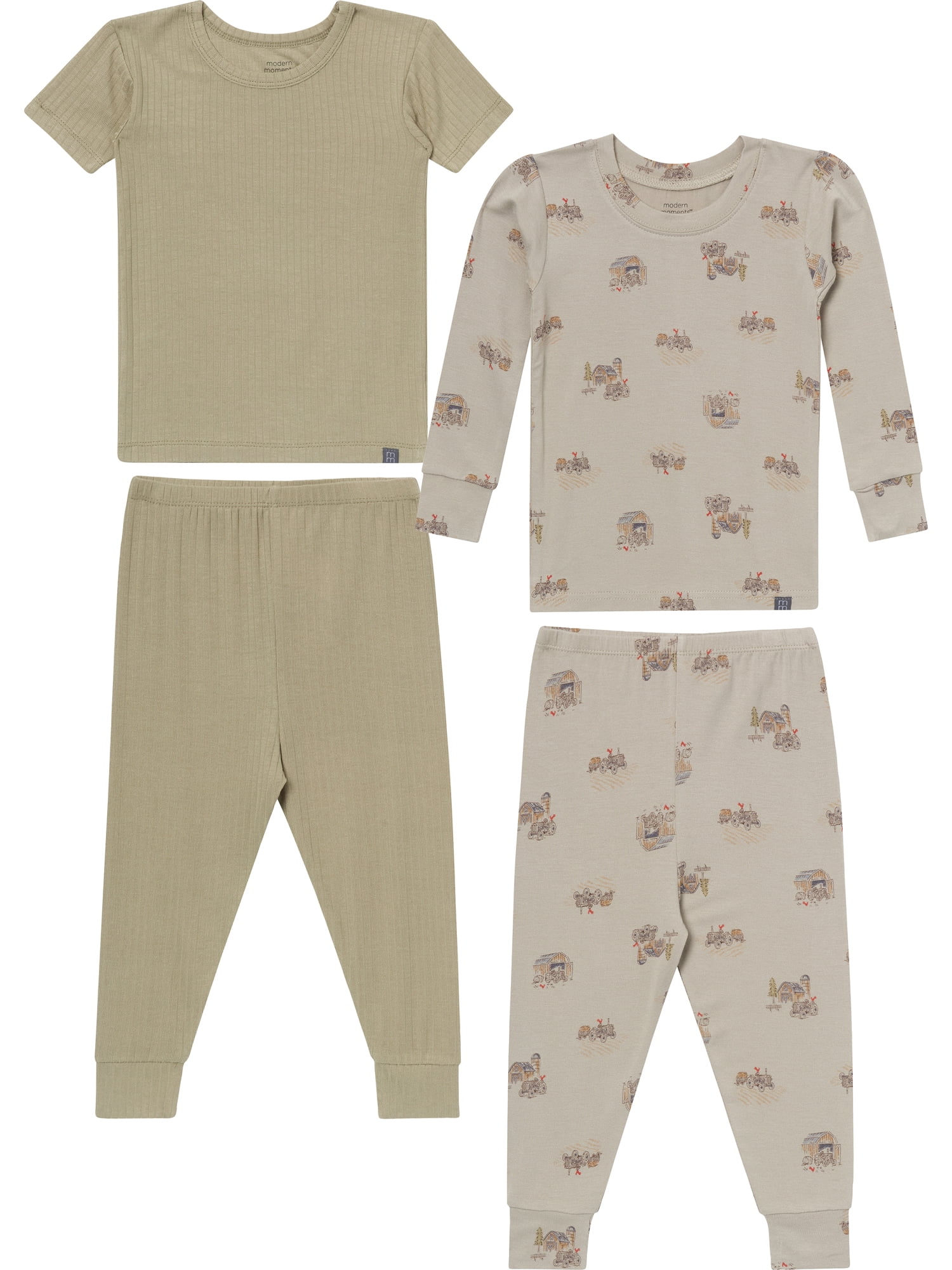 Modern Moments by Gerber Toddler Neutral Super Soft Pajama Set, 4-Piece, Sizes 12 Months-5T