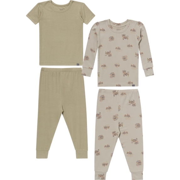 Modern Moments by Gerber Toddler Neutral Super Soft Pajama Set, 4-Piece, Sizes 12 Months-5T