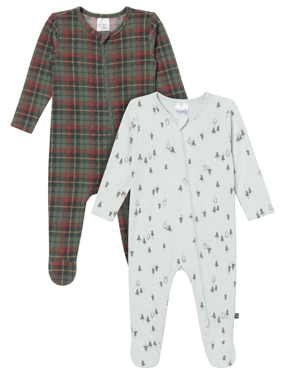 by Gerber Two-Way Zip Viscose Sleep´N Play Footed Pajamas, 2-Pack, Newborn - 6/9 Months