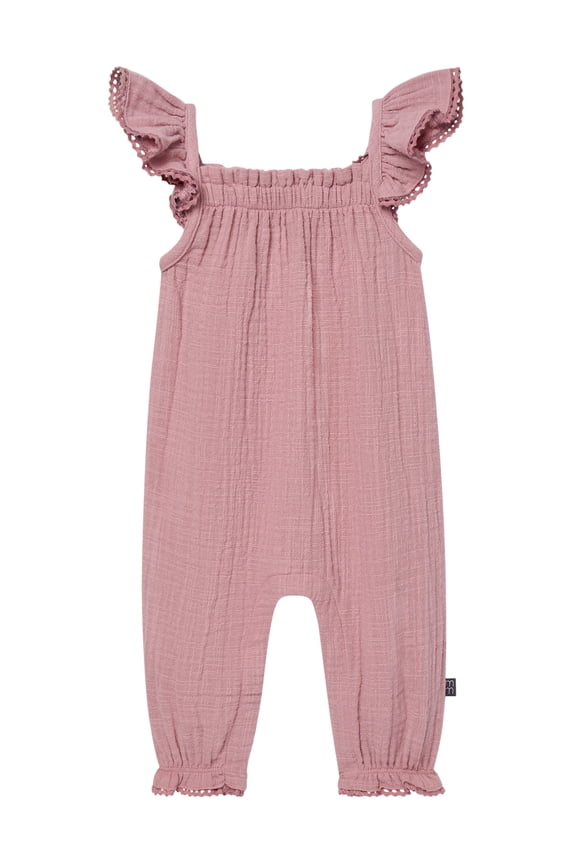 by Gerber baby Girl Long Leg Romper with Novelty Trim Detail, Sizes 0/3 Months - 24 Months