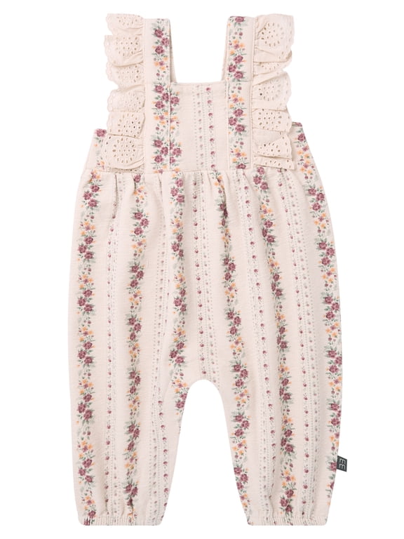 by Gerber baby Girl Long Leg Romper with Ruffle Detail, Sizes 0/3 Months - 24 Months