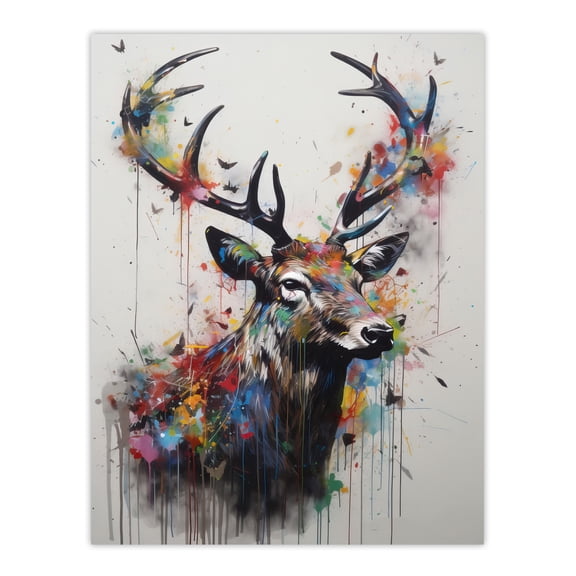 Modern Monarch Of The Glen Stag Painting With Butterflies Unframed Wall Art Print Poster Home Decor Premium