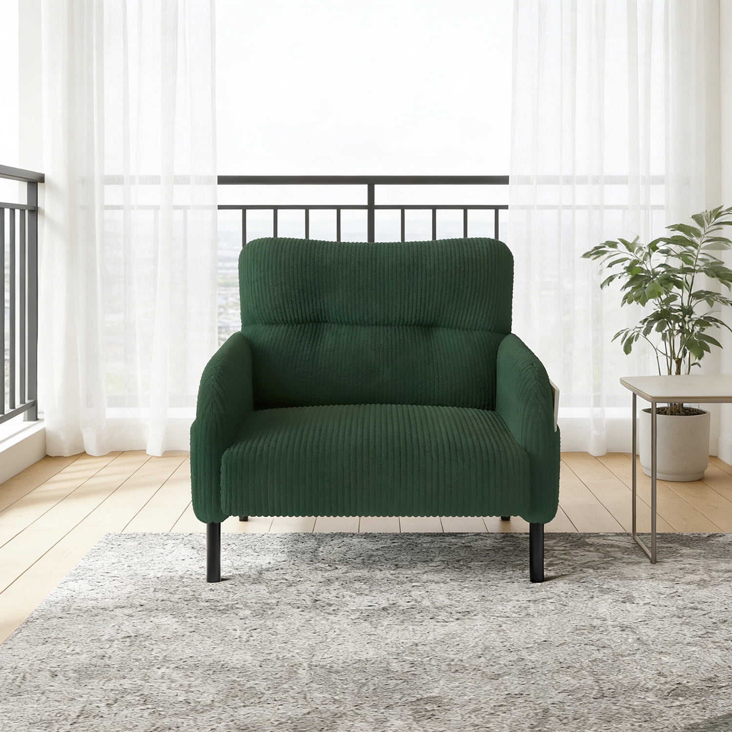 Modern Monochrome Wide Seat Chair with Soft Corduroy Fabric, Cozy ...