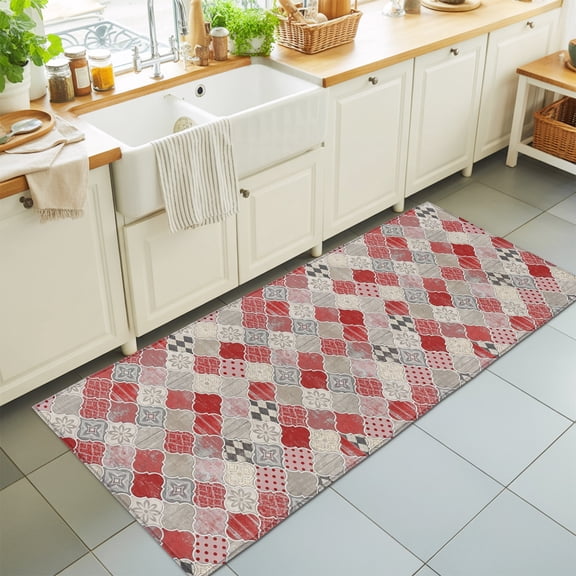 Modern Moroccan Shield Pattern Rectangle Rug 2'x6' Red Geometric Art Washable Area Rugs for Living Room Bedroom Entryway Non Slip Entrance Door Mat Indoor Floor Carpet