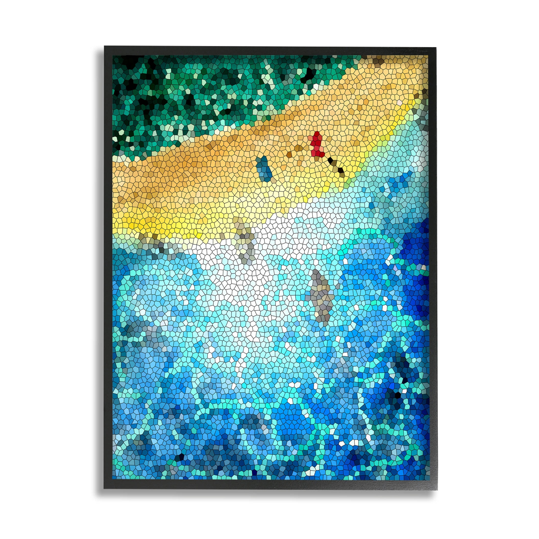 Modern Mosaic Pattern Beach Coastal Graphic Art Black Framed Art Print Wall Art