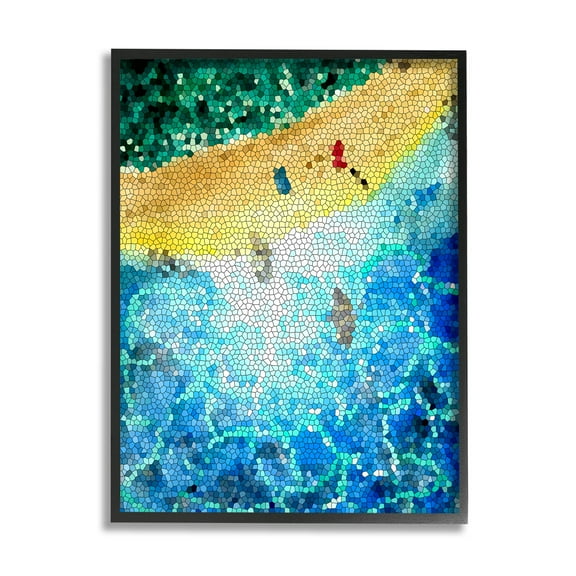 Modern Mosaic Pattern Beach Coastal Graphic Art Black Framed Art Print Wall Art