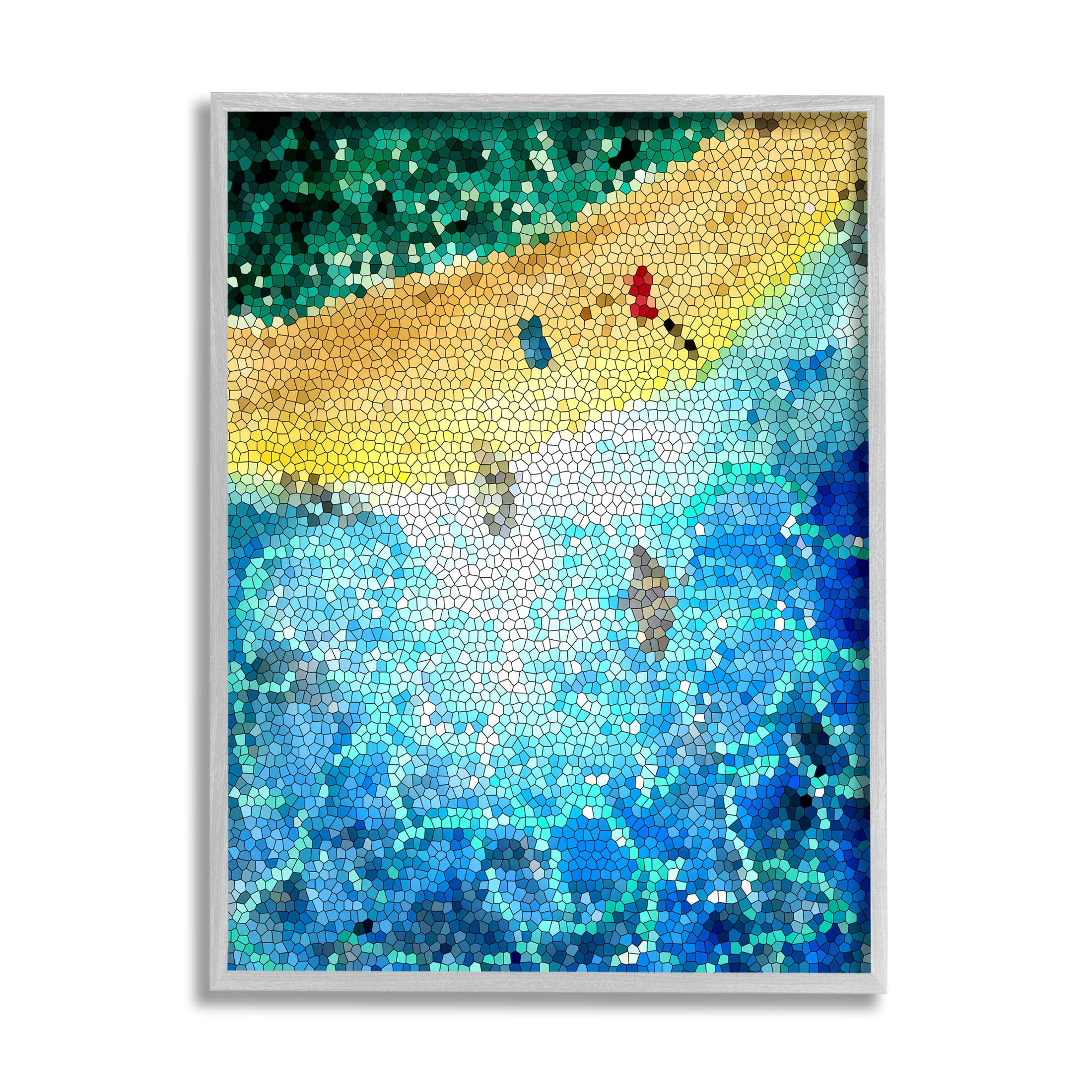 Modern Mosaic Pattern Beach Coastal Graphic Art Gray Framed Art Print Wall Art