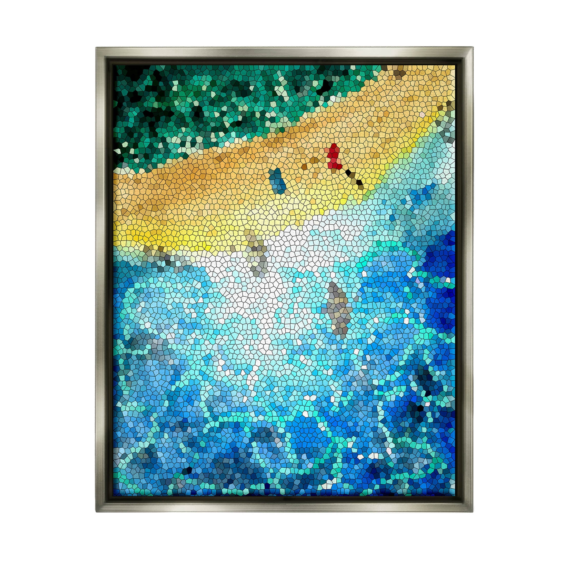 Modern Mosaic Pattern Beach Coastal Graphic Art Luster Gray Framed Art Print Wall Art