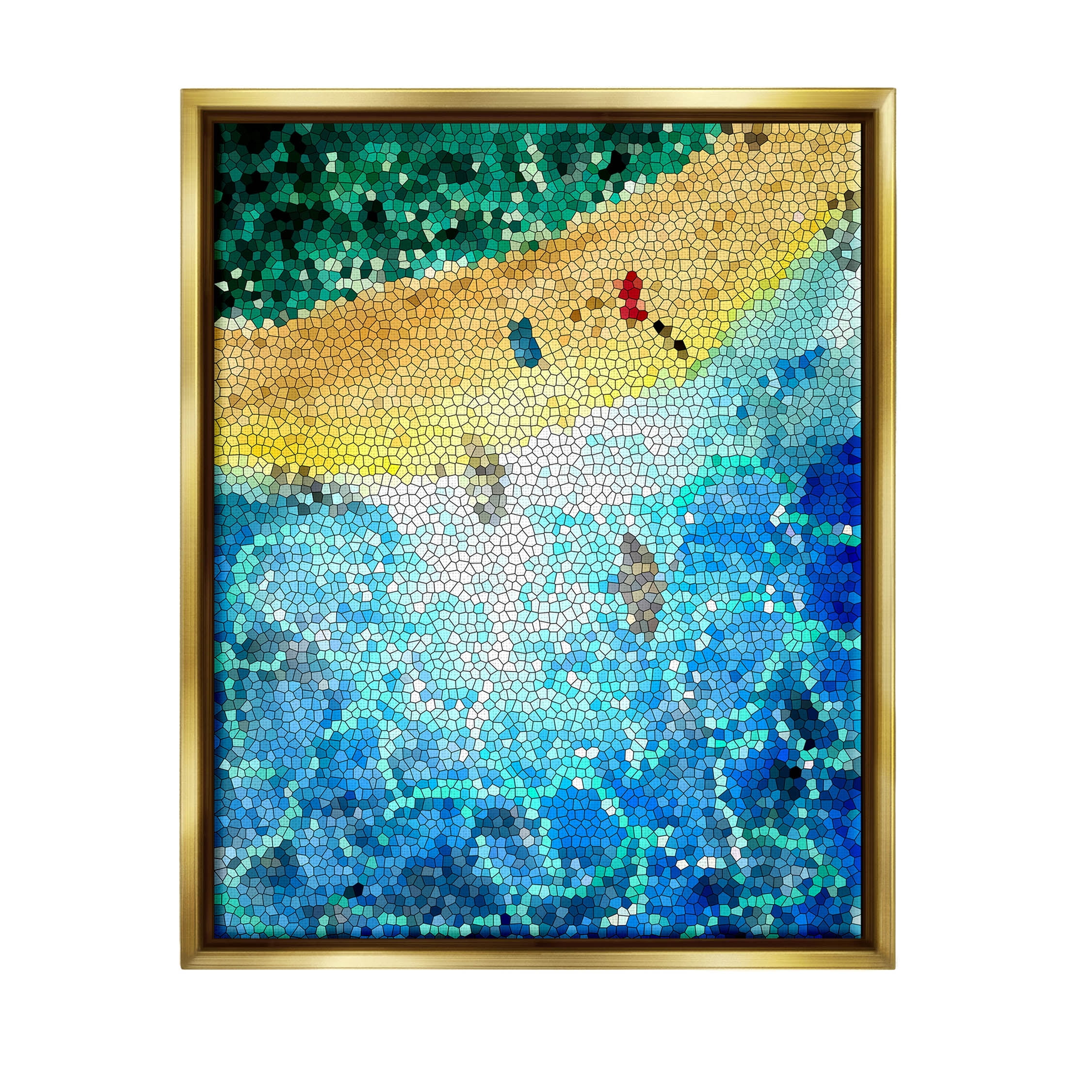 Modern Mosaic Pattern Beach Coastal Graphic Art Metallic Gold Framed Art Print Wall Art