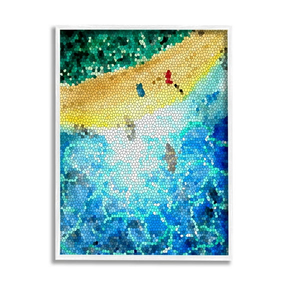 Modern Mosaic Pattern Beach Coastal Graphic Art White Framed Art Print Wall Art