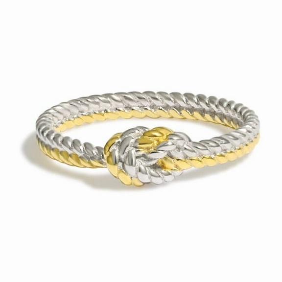 Modern Mother Daughter Ring, 925 Sterling Silver & Gold Knot, Size #7