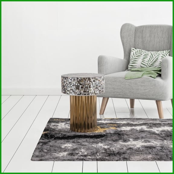 Modern Mother of Pearl Coffee Table with Brass Accents - Sturdy Stainless Steel Base for Living Room