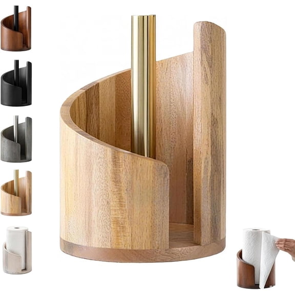 Modern Mountain Design Paper Towel Holder, Spiral Kitchen Countertop Dispenser with Mango Wood Base & Iron Accents