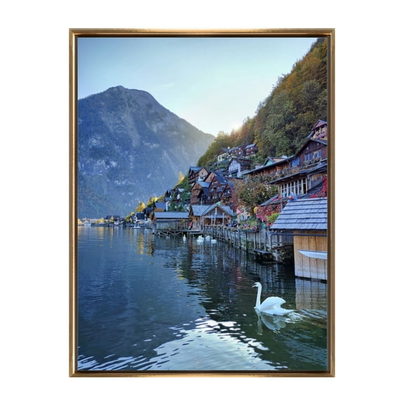 Modern Mountain Landscape with Hallstatt Floating Framed Canvas–High-Resolution Nature Wall Art,Premium Scenic Mountain Peak Print For Home Decor