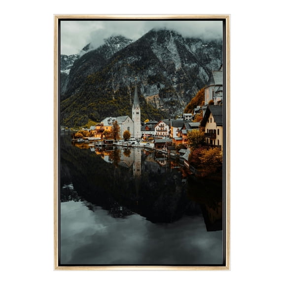 Modern Mountain Landscape with Hallstatt Floating Framed Canvas–High-Resolution Nature Wall Art,Premium Scenic Mountain Peak Print For Home Decor