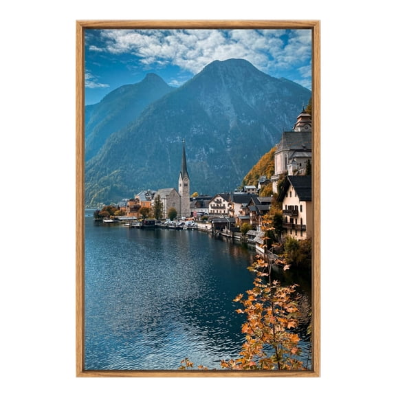 Modern Mountain Landscape with Hallstatt Floating Framed Canvas–High-Resolution Nature Wall Art,Premium Scenic Mountain Peak Print For Home Decor