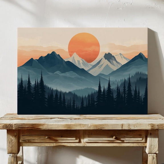 Modern Mountain Sunset Art Print – Minimalist Landscape With Bold Colors For Nature Wall Decor Wall Art, Modern Wall Decor, 24x36 UNFRAMED