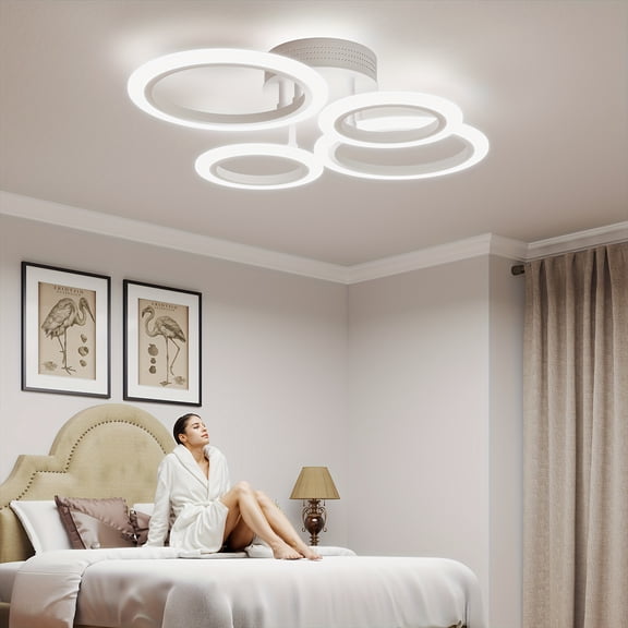 Modern Multi-Ring Flush Mount Ceiling Light Fixture, 48W High Brightness, 4400 Lumens Output, Remote Control with Adjustable Color Temperature from Warm to Daylight White,
