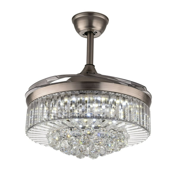 Modern Multi-function Ceiling Fan Light Adjustable Wind Speeds Ceiling Fan Light Adjustable Light Colors Pendant Fanlamp Chandelier with Remote Control Retractable Fan Blades Pure Copper Motor