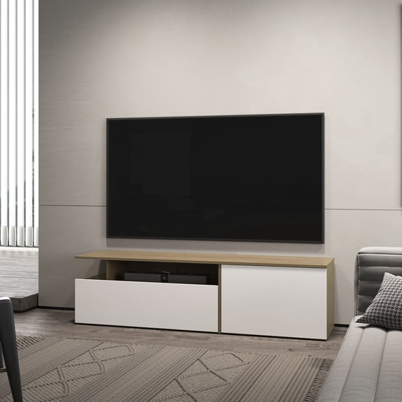 Modern Multicolor TV Stand with Drop - Down and Hinged Doors for 50 - 59 Inch TVs in Living Room Offers Ample Storage and Cable Management