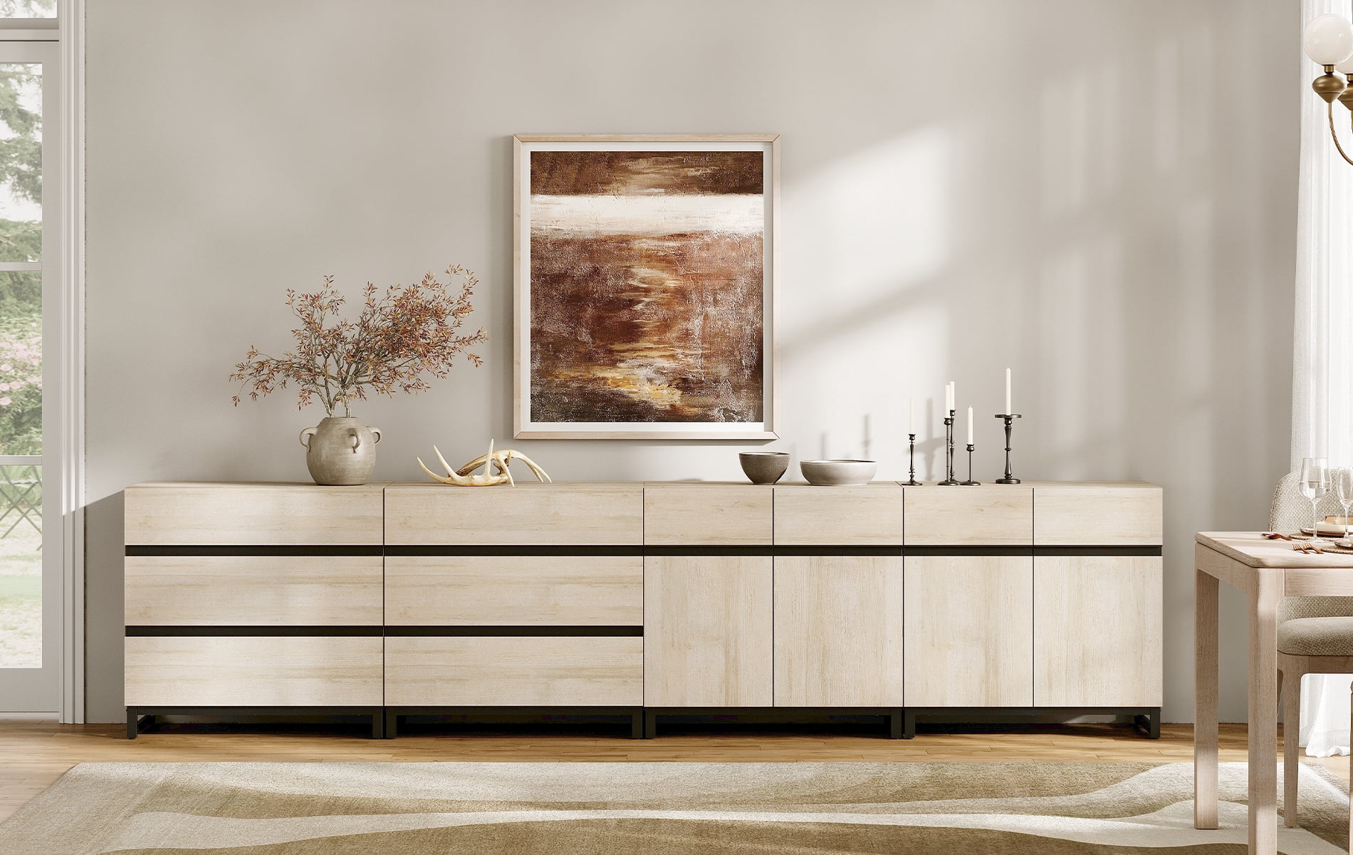 Modern Multifunctional Buffet Sideboard, Storage Cabinet with Hidden Handle & Adjustable Shelves for Home Decor,Beige