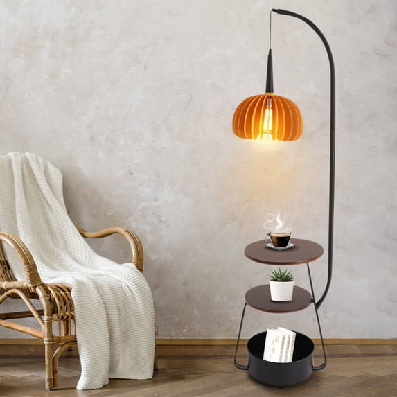 Modern Multifunctional Floor Lamp, Standing Lamps With 2 Trays And 1 Storage Bin, Decorative Standing Light