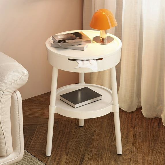 Multifunctional Side Table | Modern Coffee Table with Drawer & Storage Shelf | Beige Plastic | Bedside, Sofa or Office Desk | Easy Assembly | 35x35x52cm | Lightweight & Versatile