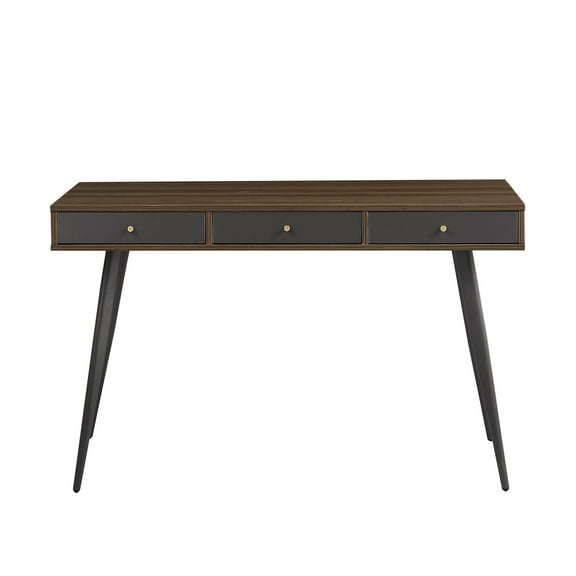 Modern Multifunctional Study Table, Mid Century, Walnut And Dark Grey, With Drawers, Home Office Desk Century Drawer Storage, Office, &