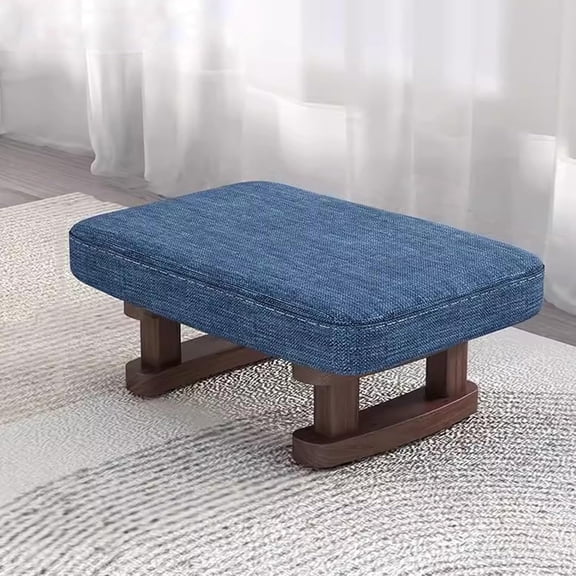 Modern Multifunctional Wood Ottoman, Small Velvet Fabric Footrest with Non-Skid Legs, Rectangular Stool for Couch, Desk, Office, and Living Room (Navy)