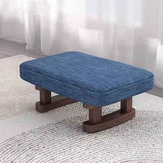 Modern Multifunctional Wood Ottoman, Small Velvet Fabric Footrest with Non-Skid Legs, Rectangular Stool for Couch, Desk, Office, and Living Room (Navy)