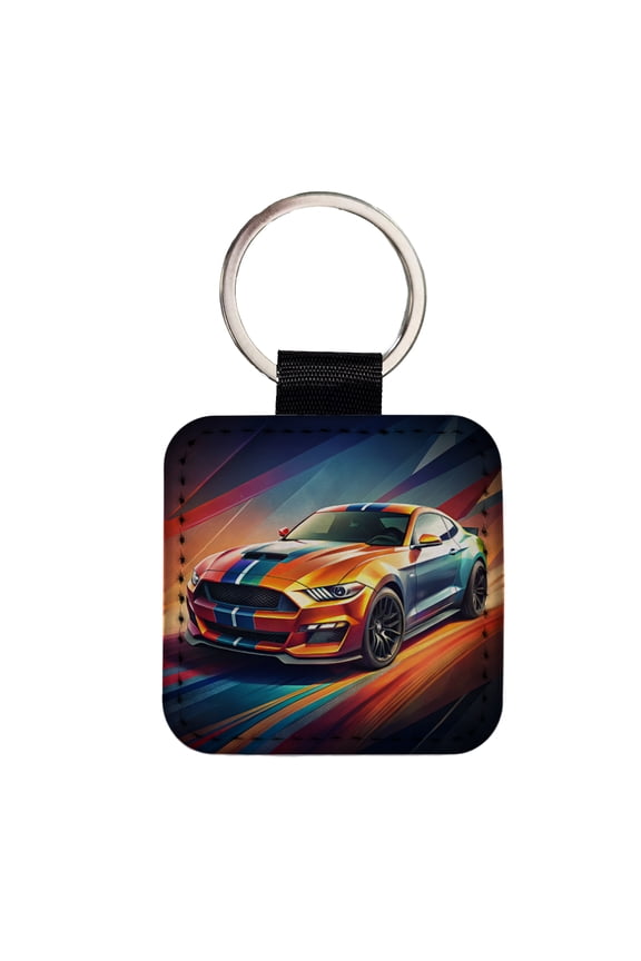 Modern Muscle Car Art Faux Leather Square Keychain