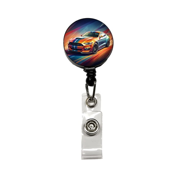 Modern Muscle Car Art Retractable Reel ID Badge Key Card Name Tag Holder with Clip