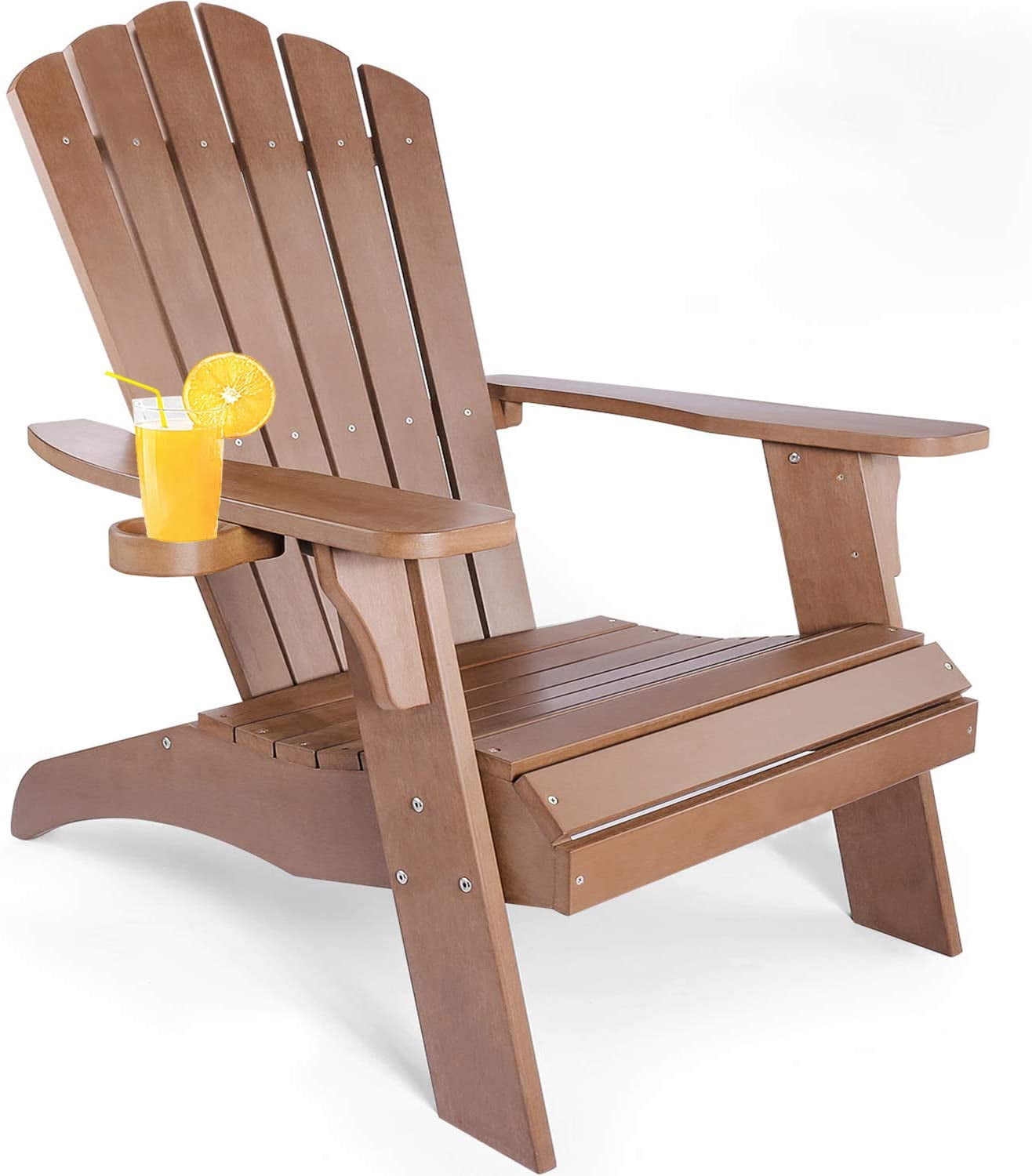 Modern Muse Polystyrene Adirondack Chair - Brown | Durable Outdoor Seating with Cup Holder | Weatherproof, Low Maintenance, and Stylish Design