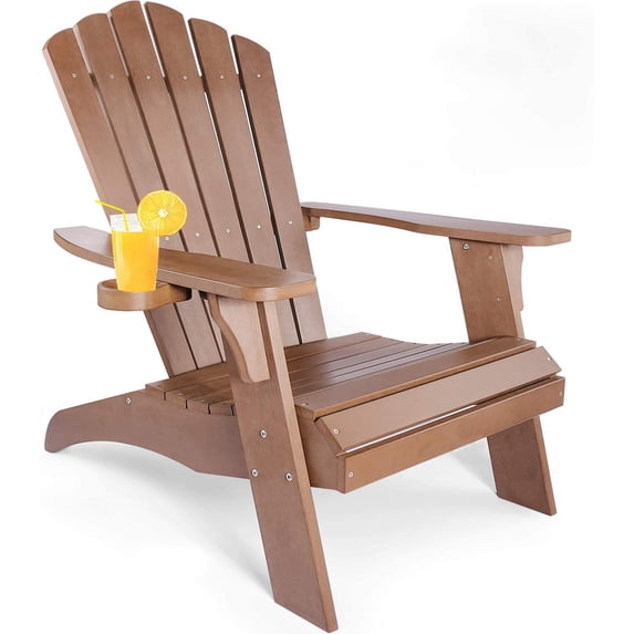 Modern Muse Polystyrene Adirondack Chair - Brown | Durable Outdoor Seating with Cup Holder | Weatherproof, Low Maintenance, and Stylish Design