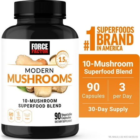 Force Factor Modern Mushrooms, Mushroom Supplement with Lion’s Mane, Cordyceps & Reishi for Energy, Focus, Immune Health & Digestion, 90 Capsules