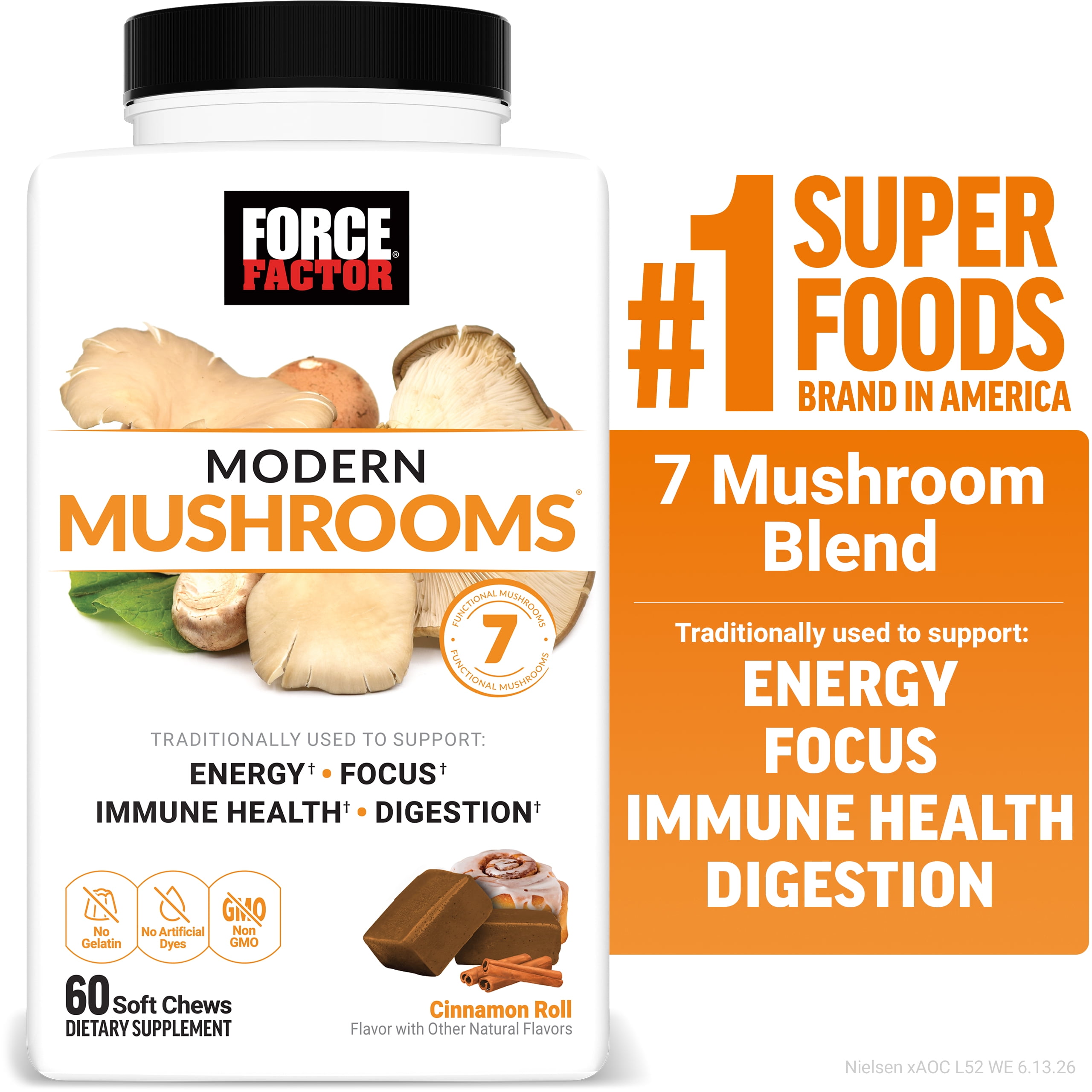 Force Factor, Mushroom Supplement, 60 Soft Chews, Energy & Focus