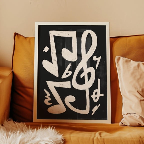 Modern Music Note Poster Black White Musical Symbol Design for Living Room Piano Room or Studio