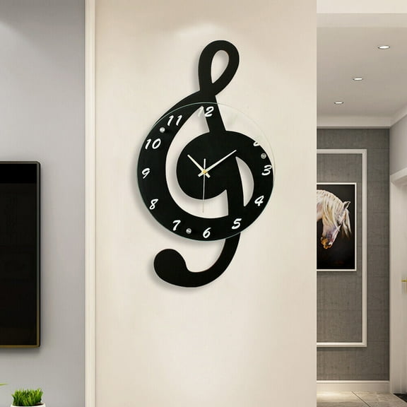 Modern Musical Note Glass Wall Clock Living Room Hanging Clocks Silent 9.5" US