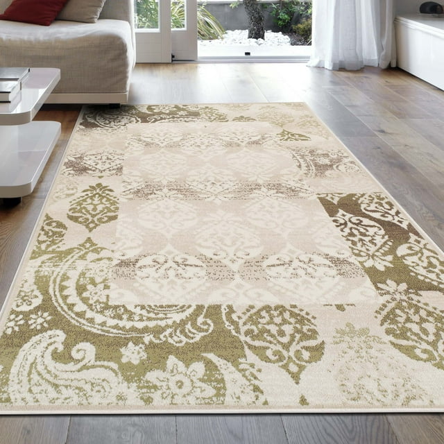 BNM Mystique Modern Damask Indoor Area Rug, 5' x 8', Beige