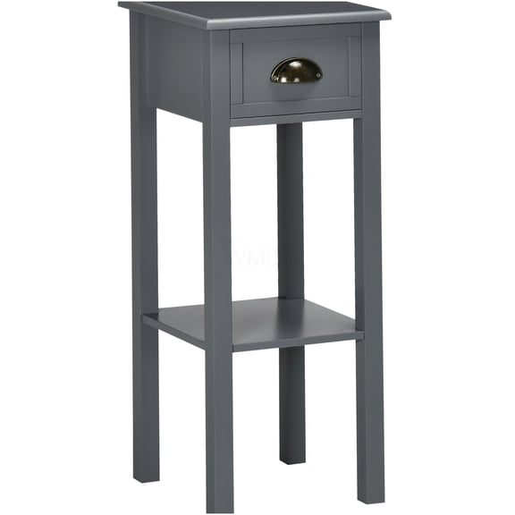Modern Narrow End Table with Drawer and Shelf, Compact Side Table for Small Spaces, Gray Finish