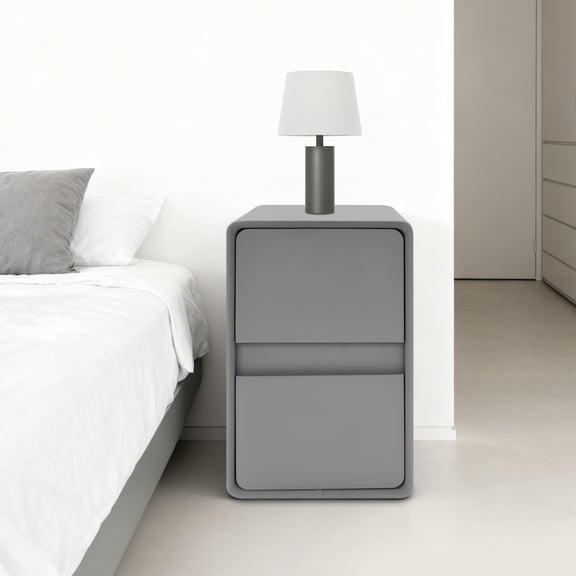 Modern Narrow Nightstand, Bedside Table with 2 Drawers, Slim Bedroom Storage Cabinet for Small Spaces Solid Wood (Light Grey)
