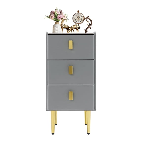 Shangmakel Modern Narrow Nightstand with 3 Drawers Slim Skinny Side Table Small Leather Bedside Table for Small Spaces Bedroom