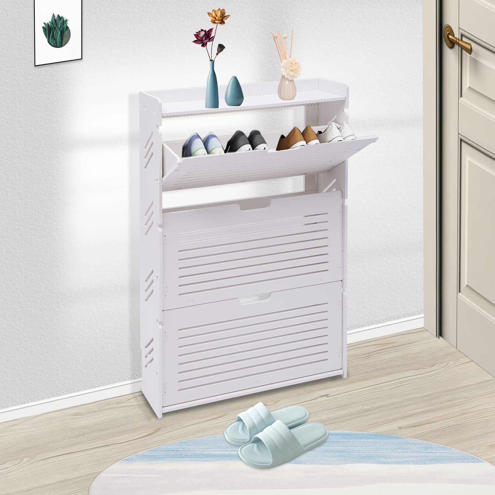 Shoe Rack Sliding Shelf Modern Narrow White Flip Down Shoe Rack Shelf (3 Tiers) - Walmart.com