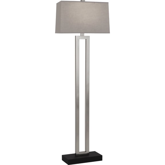 Modern Natural Brass Floor Lamp with Snowflake Fabric Shade - Rectangular Smoke Gray Shade, 3-Way Switch - Stylish Lighting Fixture for Living Room & Bedroom