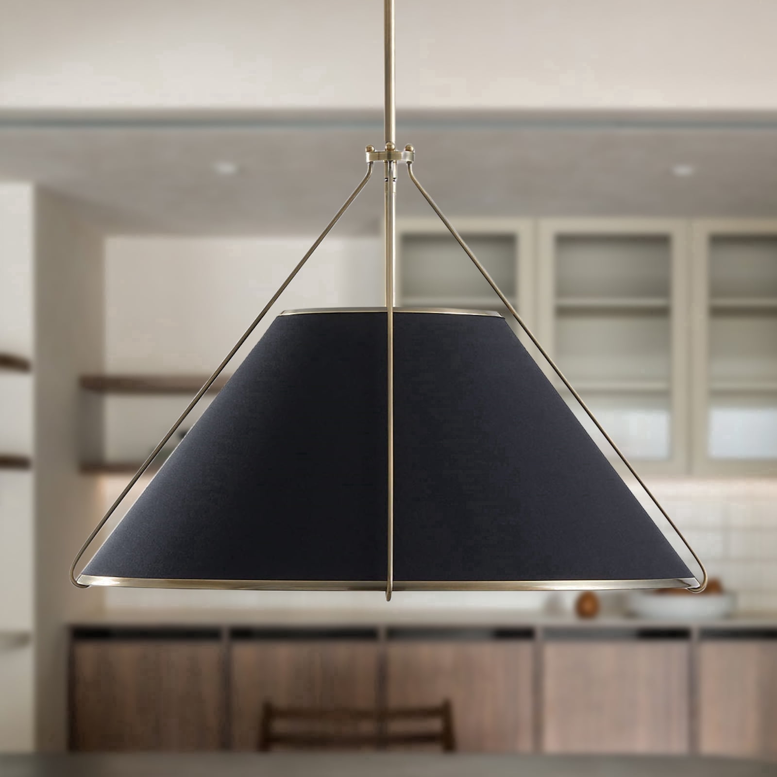 Modern Natural Conical Pendant Light, Black Linen Ceiling Fixture ...