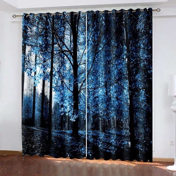 Modern Natural Scenery Forest Trees Series Pattern Panel Thin Shading Window Curtain Living Room Set Decor
