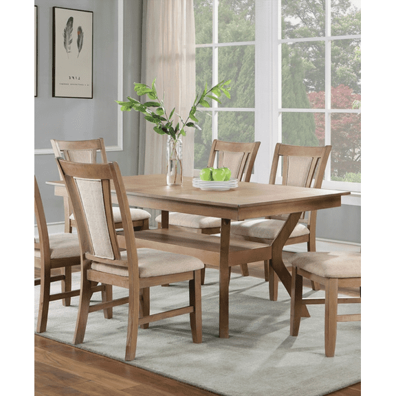 Modern Natural Tone Dining Table with Open Lower Shelf (1pc Rectangle) for Kitchen & Dining Room